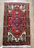 Small Antique Persian Hamadan Rug 2x4, Tribal, Hand-Knotted, Wool, Red & Ivory - Jewel Rugs