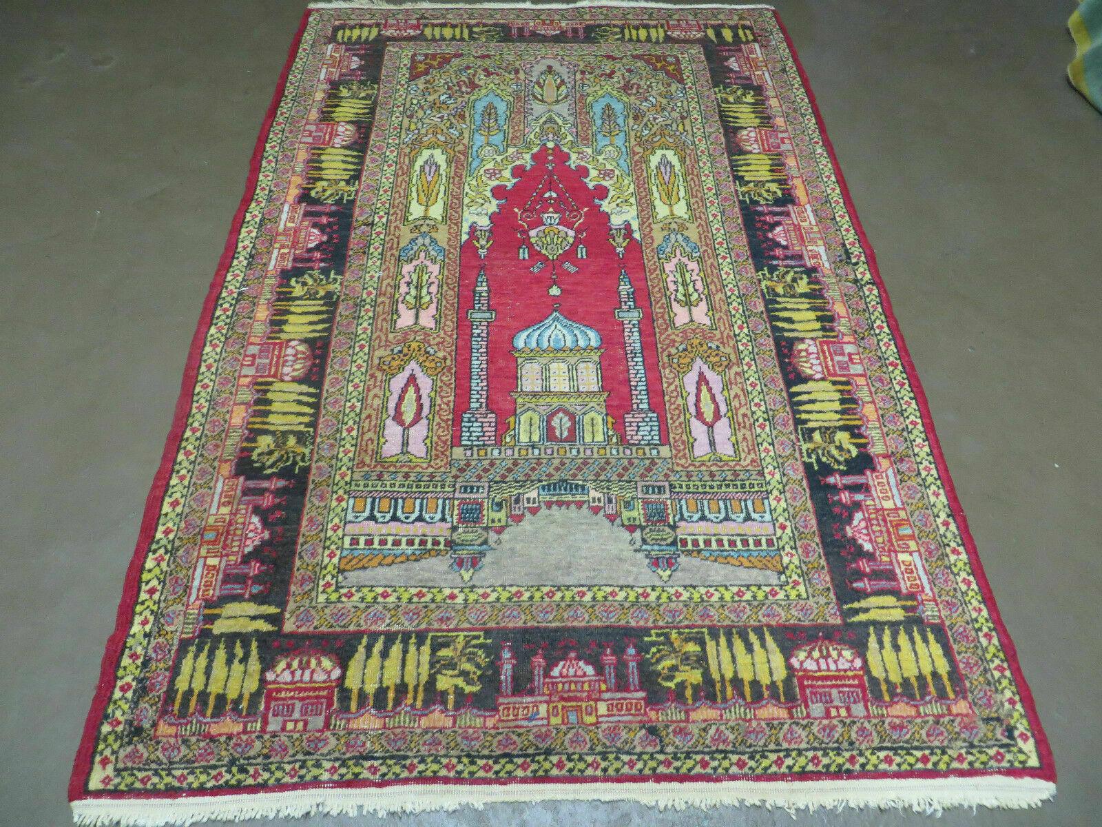 4' X 6' Antique 1920s Handmade Turkish Mehrab Design Wool Rug Lantern Beautiful - Jewel Rugs