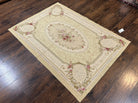 Aubusson Rug 4x6, Vintage Aubusson Savonnerie Carpet 4 x 6 ft, Beige Cream, Floral, Handmade Hand woven Wool Area Rug, French European - Jewel Rugs