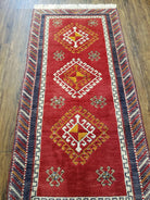 Vintage Turkish Kazak Rug 2.5 x 5 Red Wool Carpet Medallions Runner Geometric - Jewel Rugs