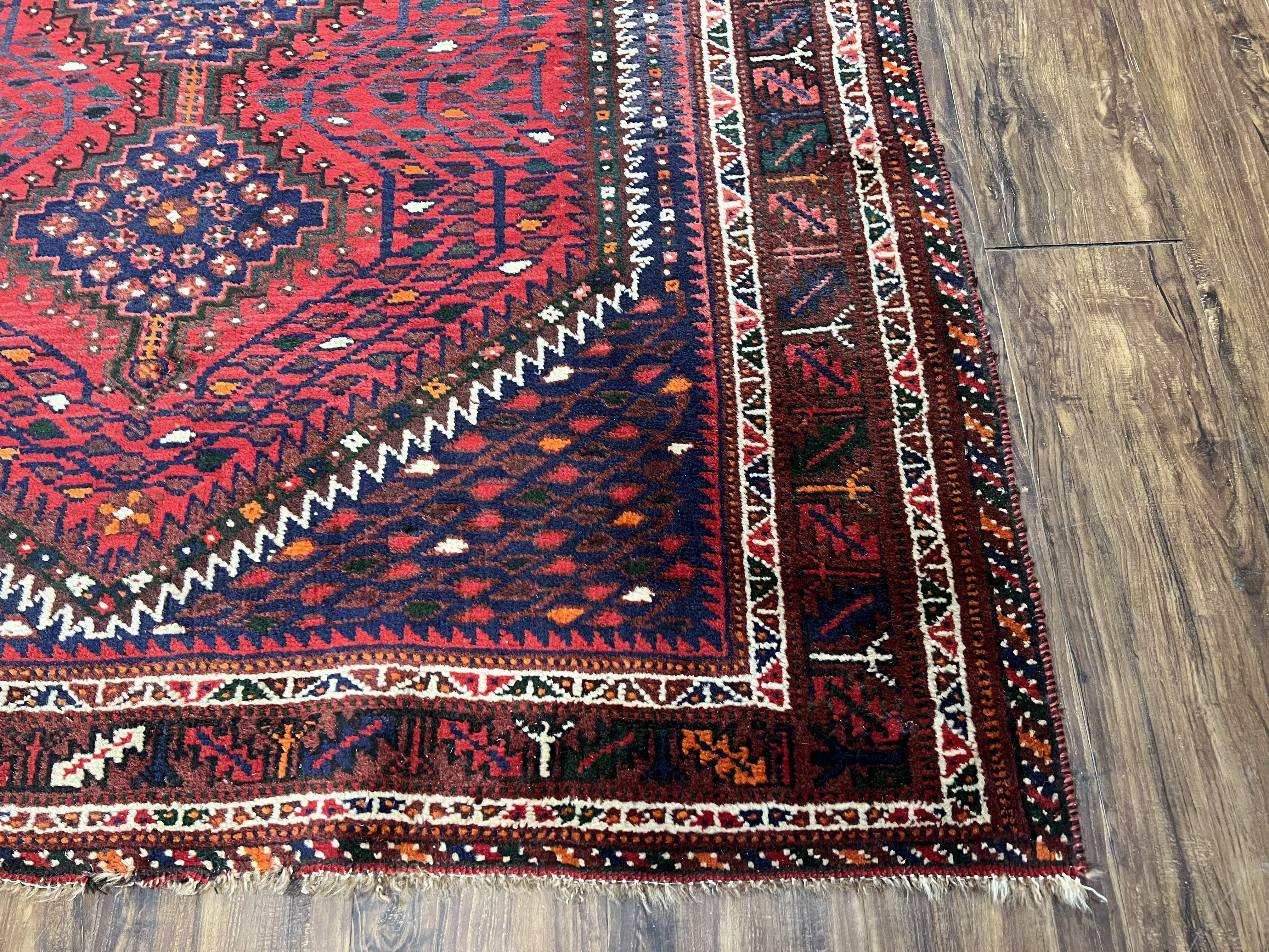 Persian Afshar Rug 5x7 Tribal Rug, Nomadic Carpet, Antique Persian Rug 5 x 7 Oriental Rug, Red Navy Blue Ivory, Wool Rug, Hand-Knotted, Oriental Rug - Jewel Rugs