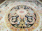 9' X 12' Vintage Chinese Handmade Wool Aubusson Savonnerie Rug Black Gold - Jewel Rugs