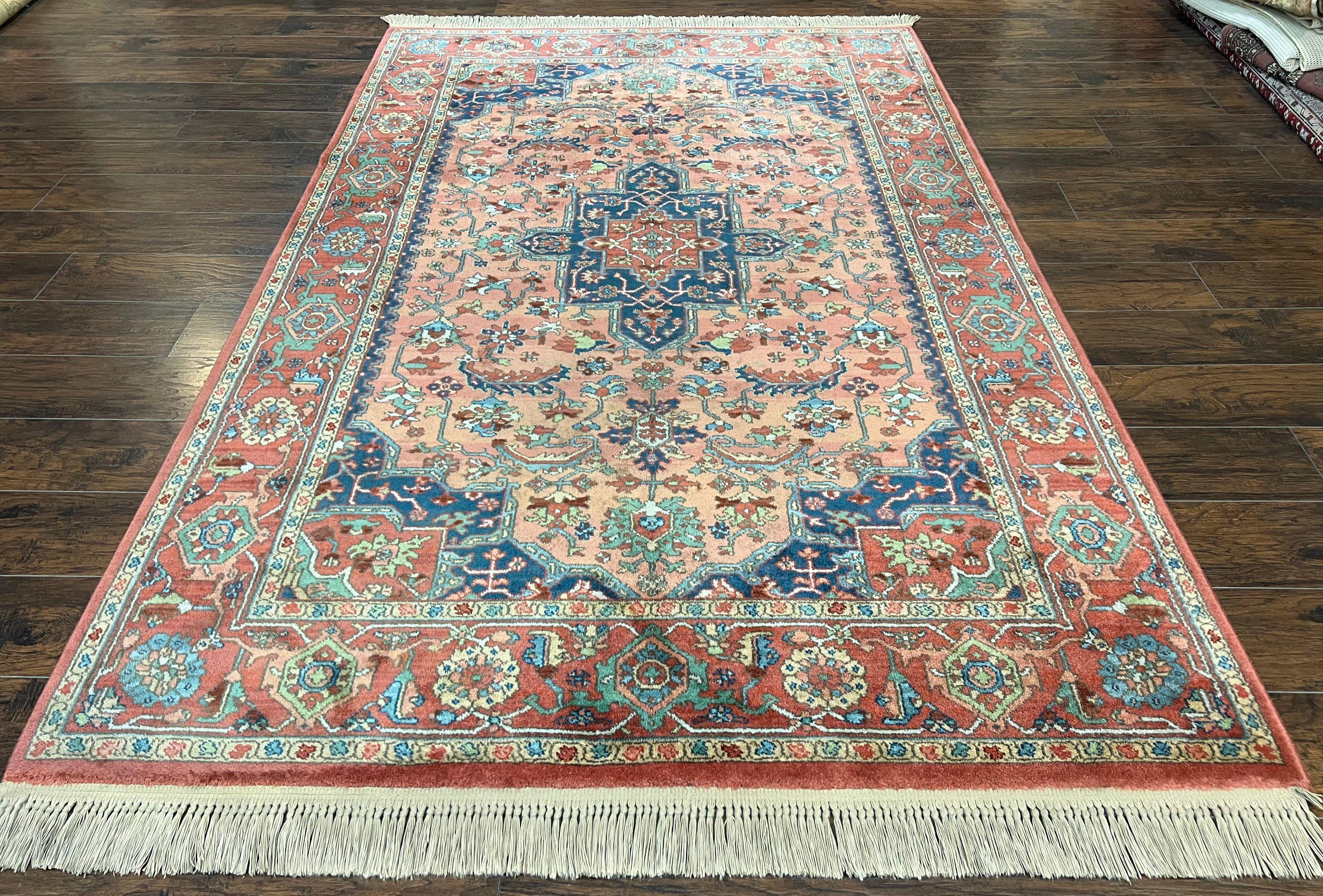 Karastan Medallion Serapi Rug #736, Wool Karastan Carpet 5.9 x 9, Discontinued Original 700 Series Karastan Area Rug 6x9 Vintage, Red Blue - Jewel Rugs