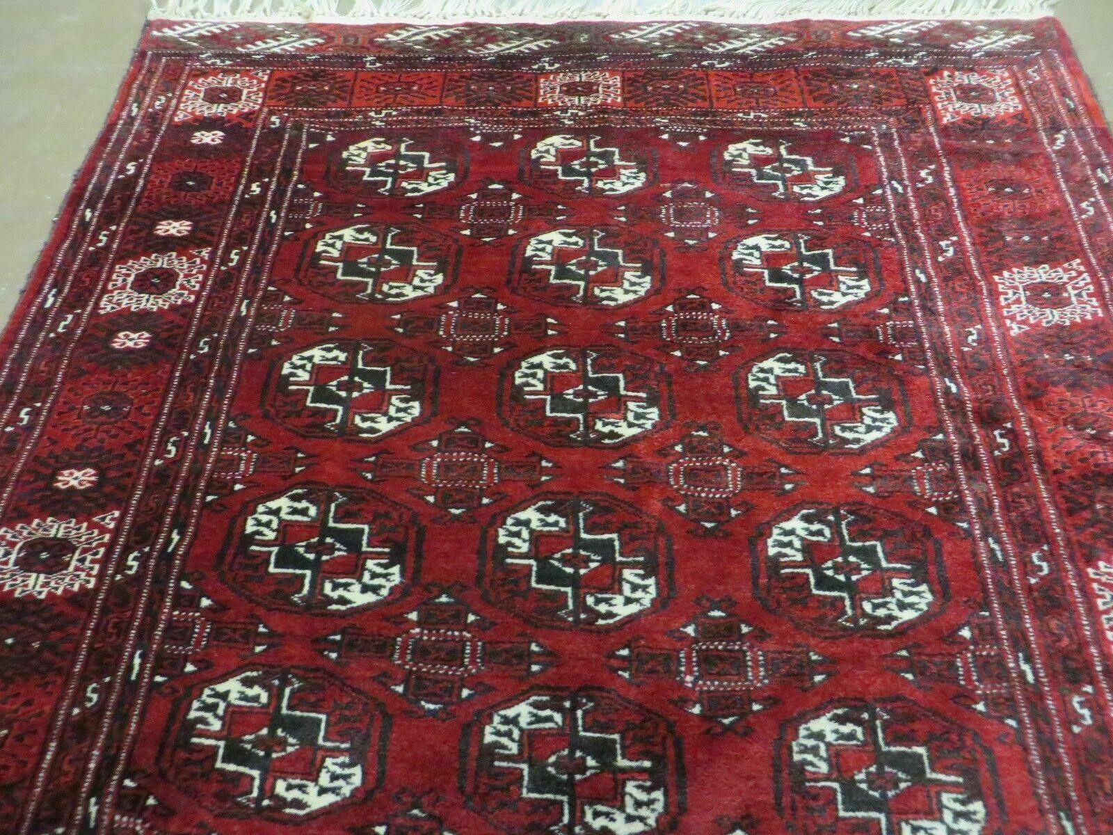 4' 5" X 5' 7" Semi Antique Handmade Afghan Yamud Turkoman Bokhara Wool Rug - Jewel Rugs