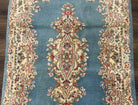 Persian Kirman Rug 3x5, Oriental Persian Carpet 3 x 5, Wool Vintage Hand-Knotted Rug Floral Medallion Semi Open Field Small Light Blue Beige - Jewel Rugs