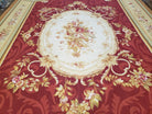 Large Aubusson Rug, 10x14 Rug, 10 x 14 Red Aubusson Carpet, Flatweave, Red Beige Ivory, Floral, Elegant Living Room Rug, Dining Room, Wool - Jewel Rugs