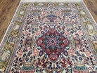 Vintage Persian Ghom Kashmar Rug, Ivory, Wool, Hand-Knotted, 4' 2" x 6' 8" - Jewel Rugs