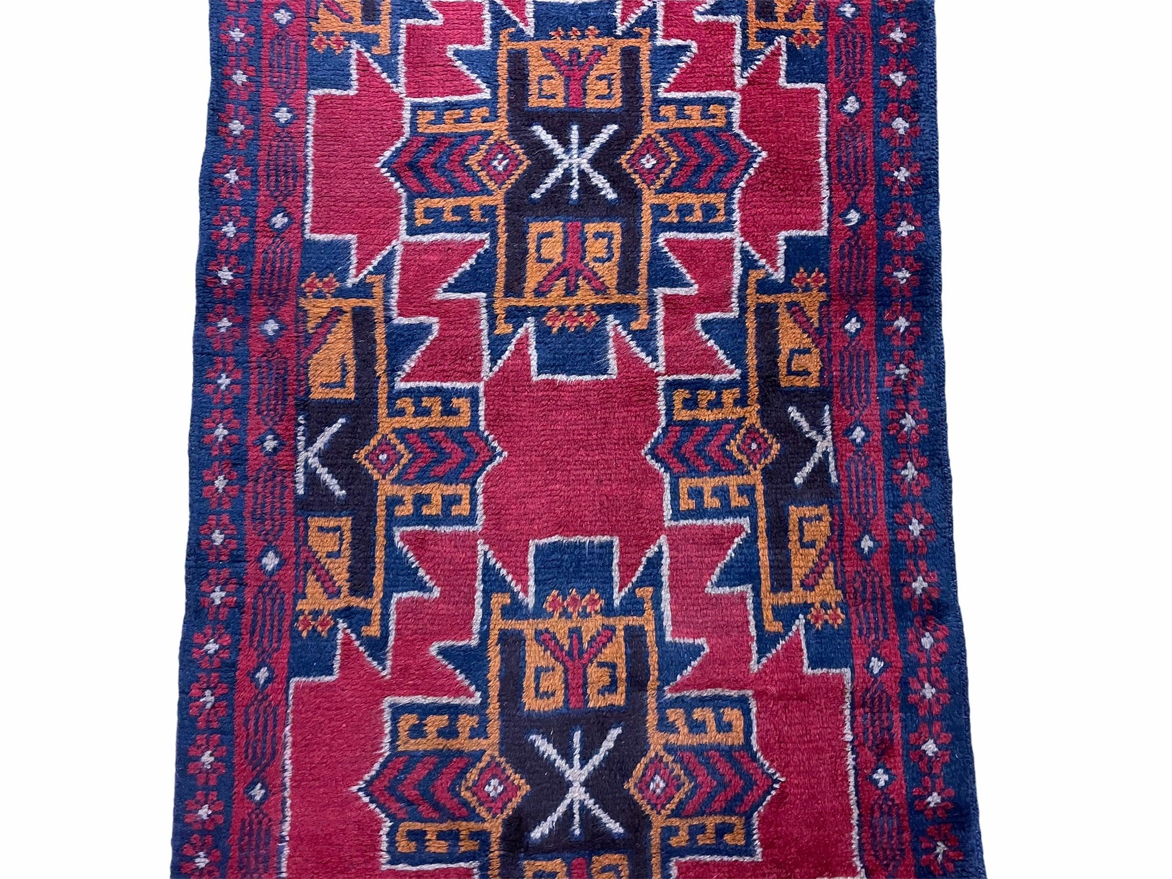 2' 8" X 4' 6" Vintage Handmade Tribal Wool Rug Balouchi Rug Afghan Rug Red Blue - Jewel Rugs