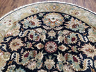 Round Indo Mahal Rug, 6ft Round Rug, Round Oriental Carpet, Black Circular Rug, Handmade Hand Knotted, Large Flowers, 6x6 Round Wool Rug - Jewel Rugs