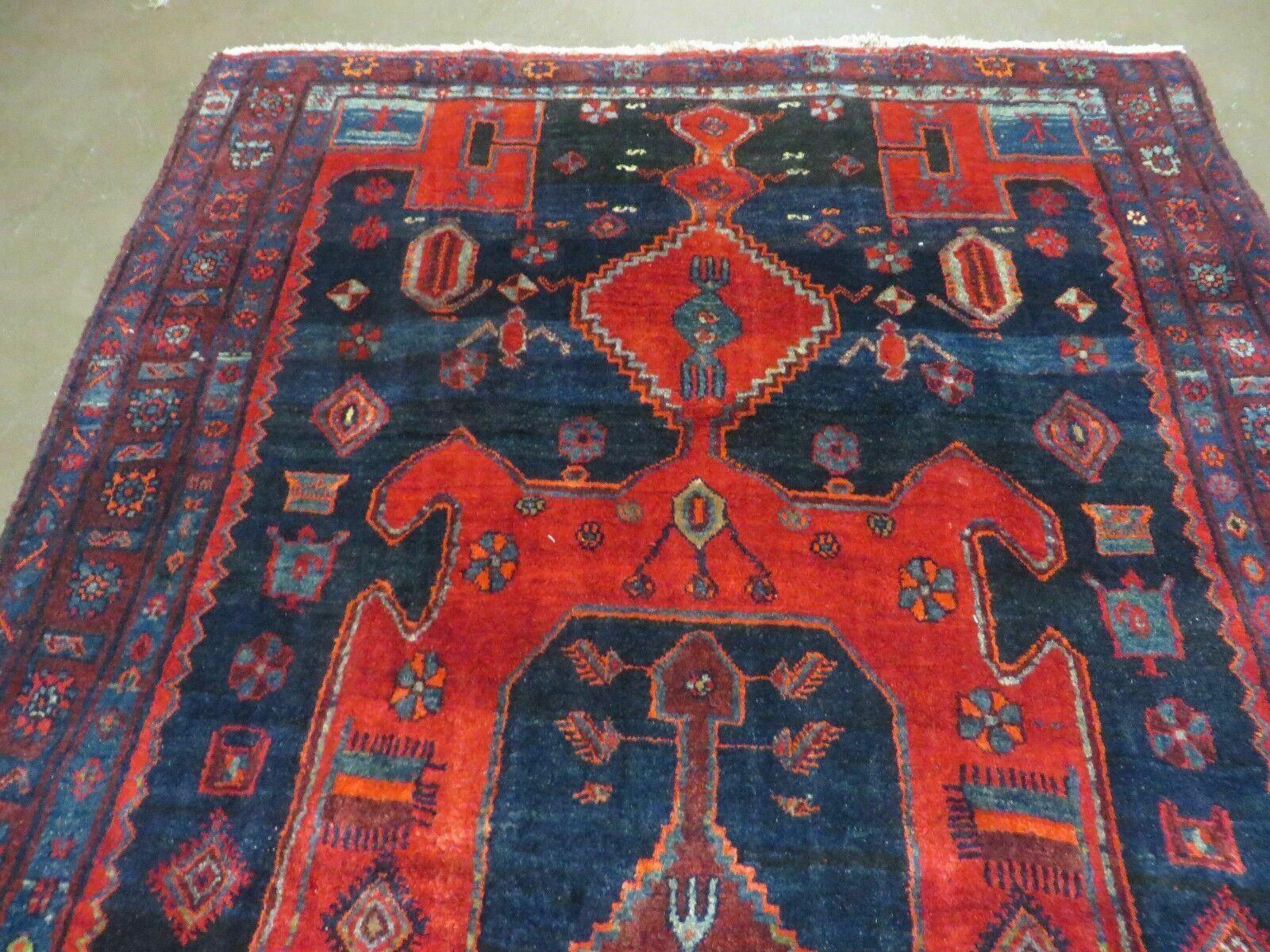 4' 6" X 8' 2" Antique Handmade India Tribal Geometric Wool Rug Red Blue # 129 - Jewel Rugs