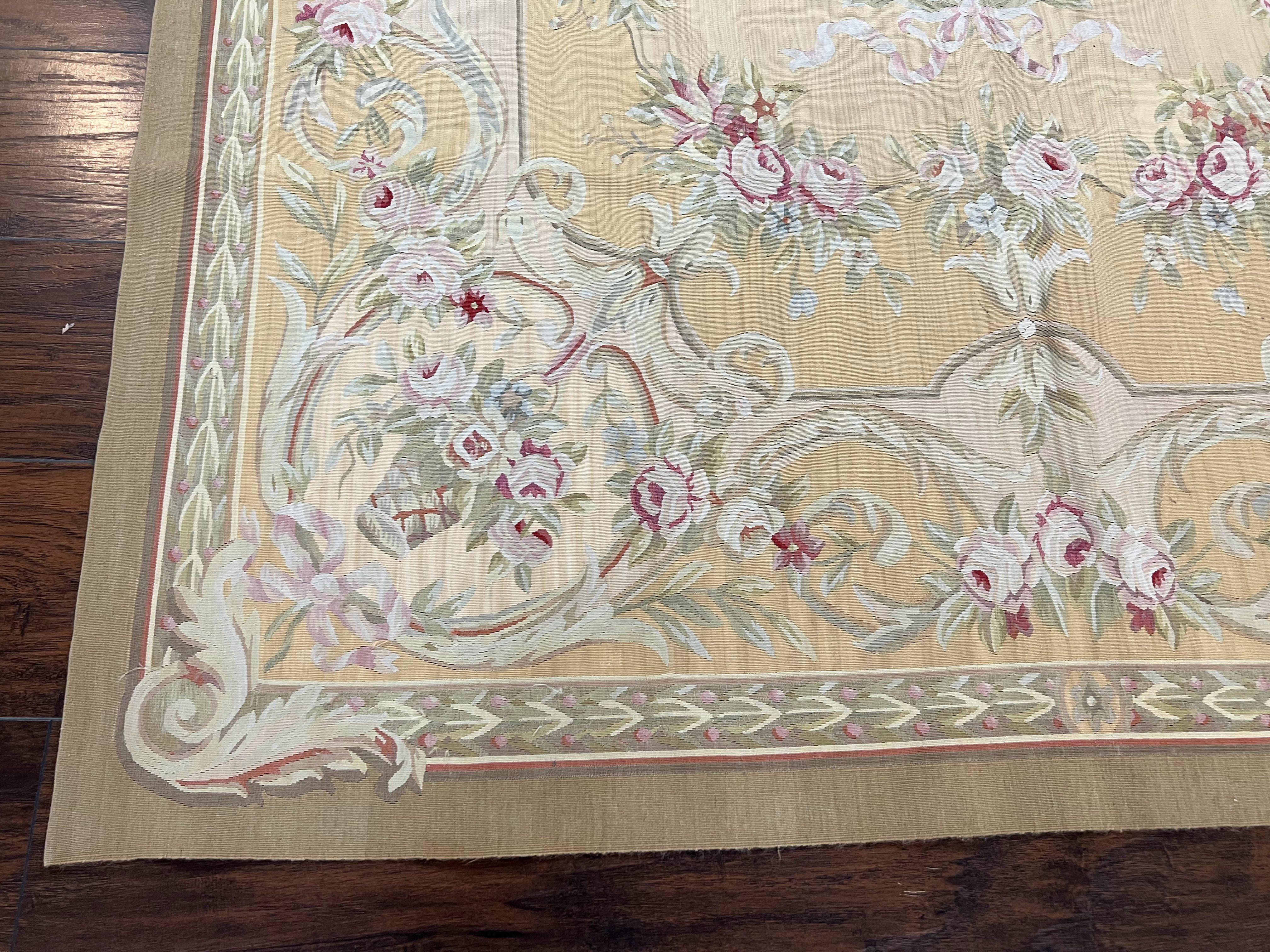 French Aubusson Rug 5x7, European Savonnerie Carpet 5 x 7 Flat Weave Handwoven, Wool & Silk, Light Colors, Floral Elegant Chinese Aubusson - Jewel Rugs