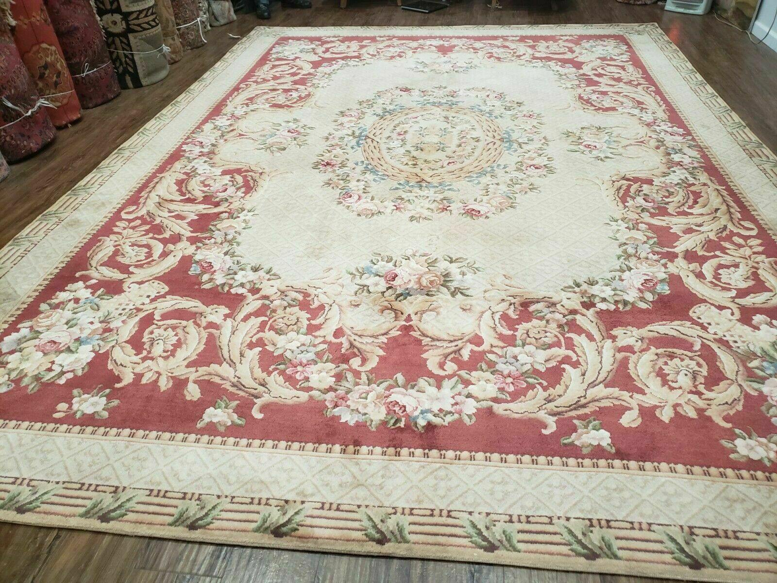 10' X 14' Vintage Chinese Handmade Wool Piled Rug French Aubusson Savonnerie - Jewel Rugs