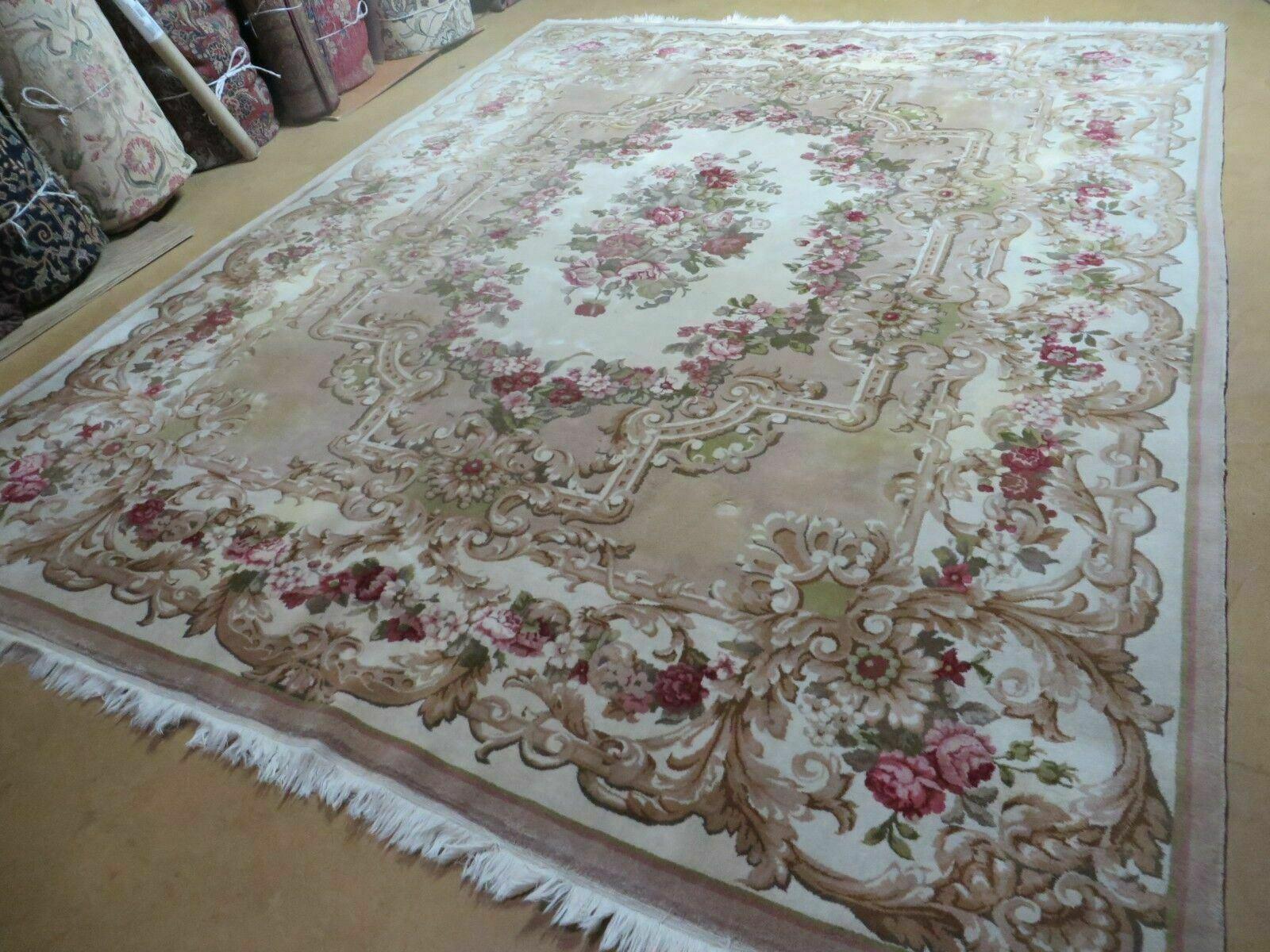 8' X 10' Vintage Chinese Handmade Wool Rug Aubusson Savonnerie Design Nice - Jewel Rugs