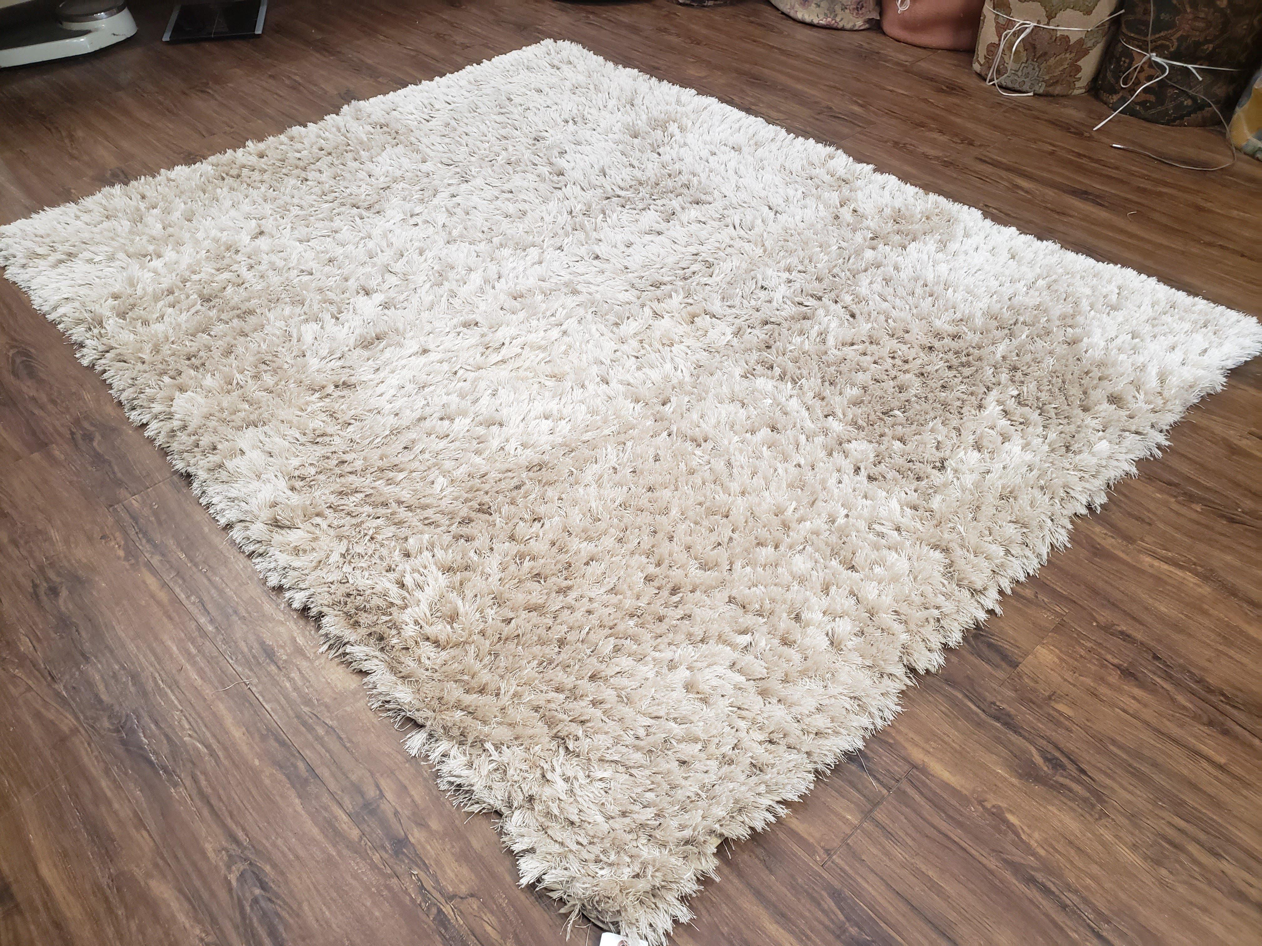 Ivory Shag Rug 5x7 - 6x7, Medium Flokati Carpet 5'7" x 7'2", Shaggy Solid Soft Plush Pile Bedroom Entryway Rug, Modern Contemporary Area Rug - Jewel Rugs