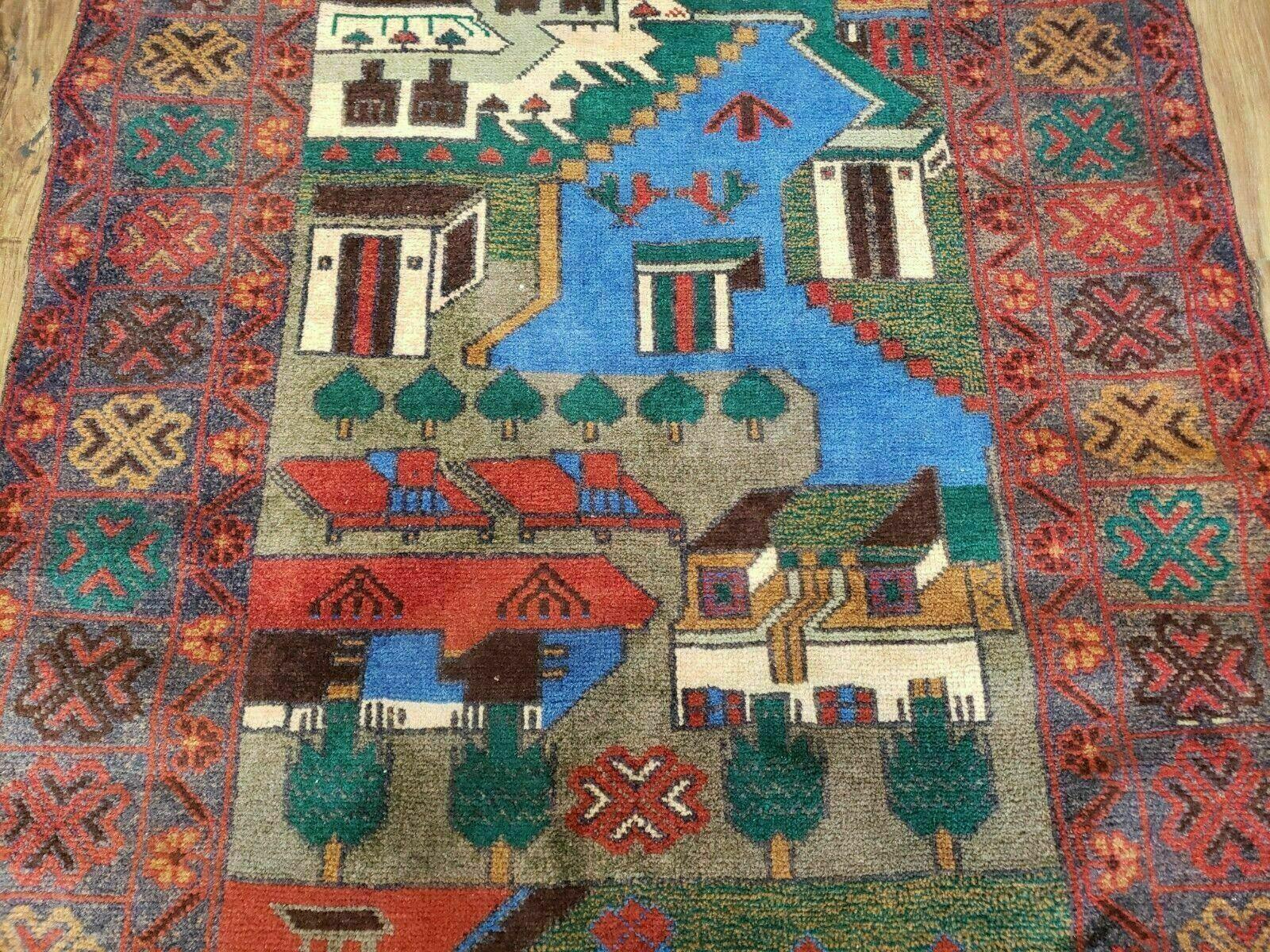 3' 2" X 6" Handmade Afghan Balouch Tribal Wool War Rug Tank Helicopter Tree Wow - Jewel Rugs