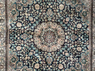 Sino Persian Silk Rug 2x2 ft, Very Fine High KPSI Small Silk Oriental Carpet, Hand-Knotted, Medallion, Vintage Silk Rug, Black Ivory/Cream - Jewel Rugs