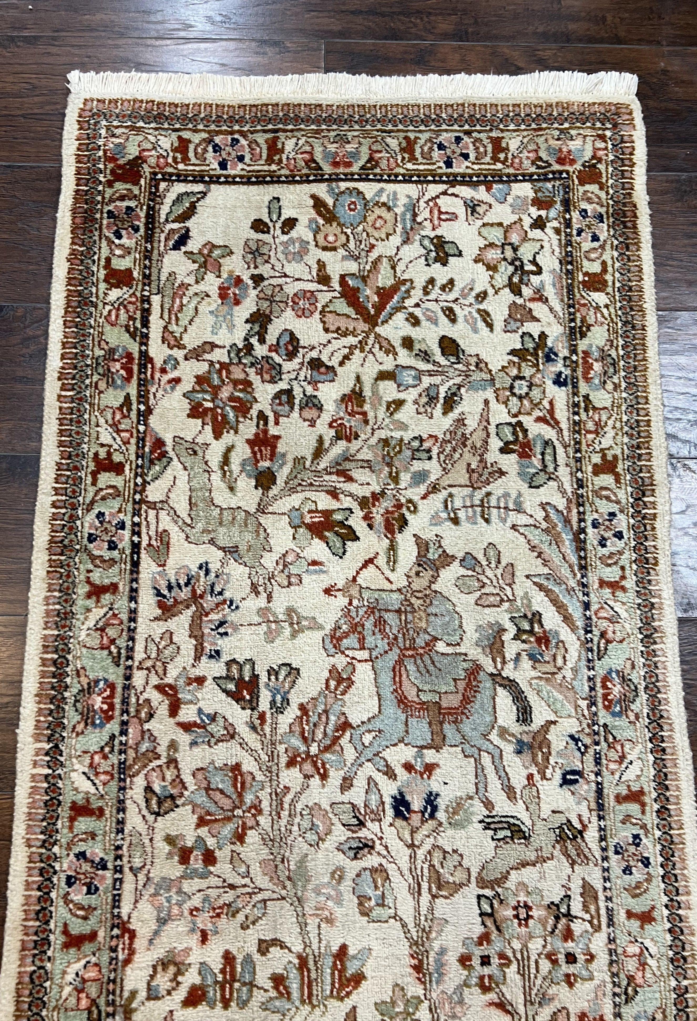 Persian Taba Tabaie Tabriz Runner Rug 2.6 x 15 ft Long Runner, Vintage Persian Runner, Hunting Scene, Horses Flowers, Beige Opal, High Quality, Wool Runner - Jewel Rugs