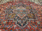 Antique Persian Heriz Rug, Hand-Knotted, Wool, Red Cream Dark Blue, 9' x 11' 10" - Jewel Rugs