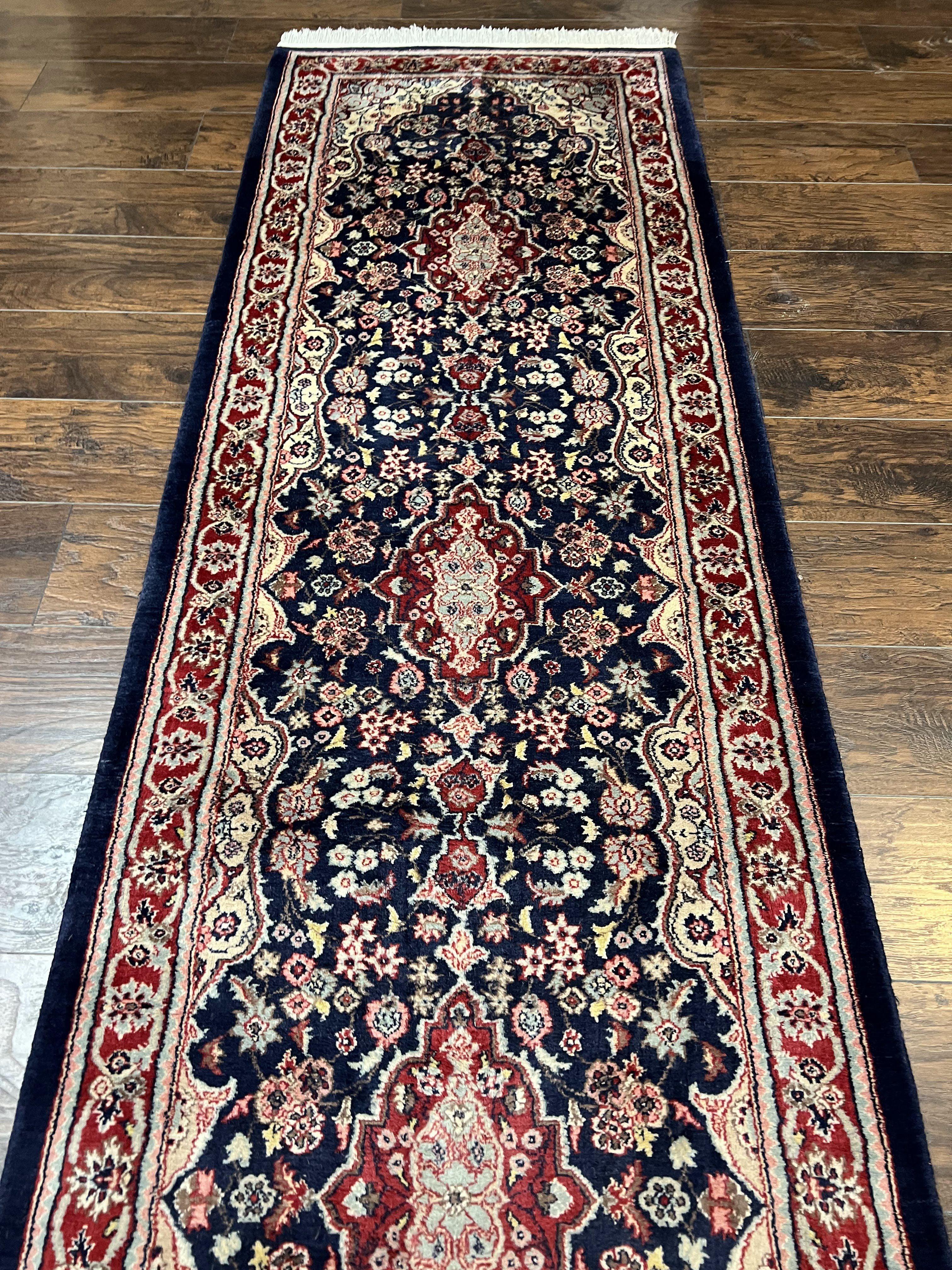 Oriental Runner Rug 2.8 x 17 ft Long Runner, Pak Persian Runner, Traditional Vintage Hand Knotted Navy Blue Red Runner Rug, Wool Hallway Rug - Jewel Rugs