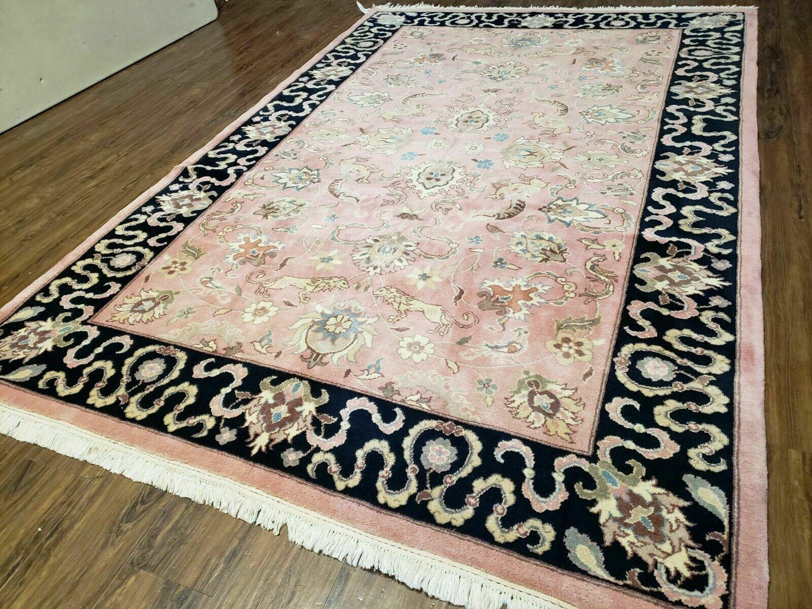 6' X 9' Vintage Handmade India Wool Rug Hunting Lion Birds Tree Of Life Salmon - Jewel Rugs