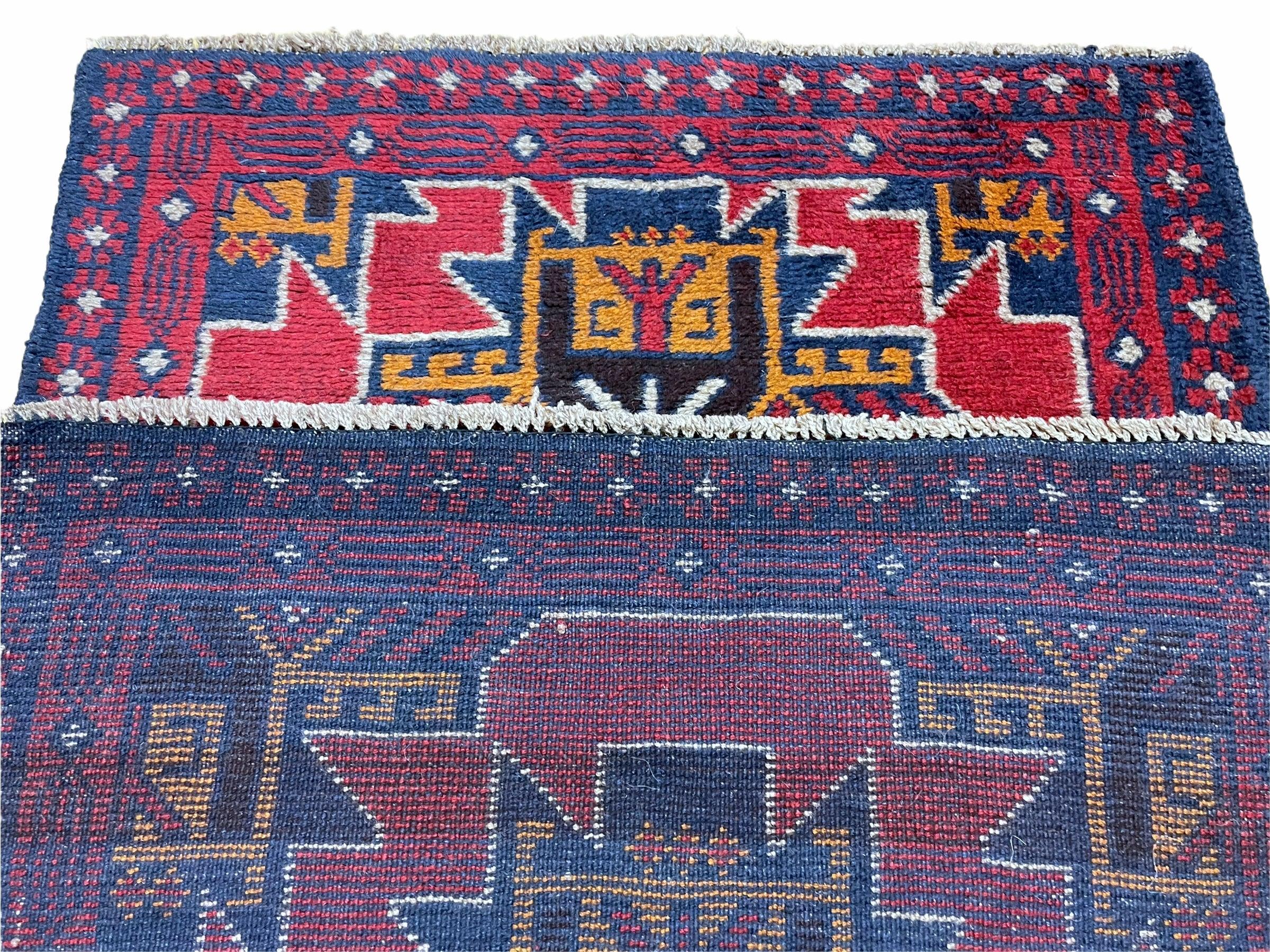 2' 8" X 4' 6" Vintage Handmade Tribal Wool Rug Balouchi Rug Afghan Rug Red Blue - Jewel Rugs