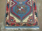 2' 6" X 4' Vintage Handmade Turkish Kazak Pattern Wool Rug Blue Beige and Red Accent Rug - Jewel Rugs