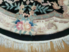 7' Vintage Round Handmade Chinese Peking Art Deco Wool Rug Flowers 90 Line - Jewel Rugs