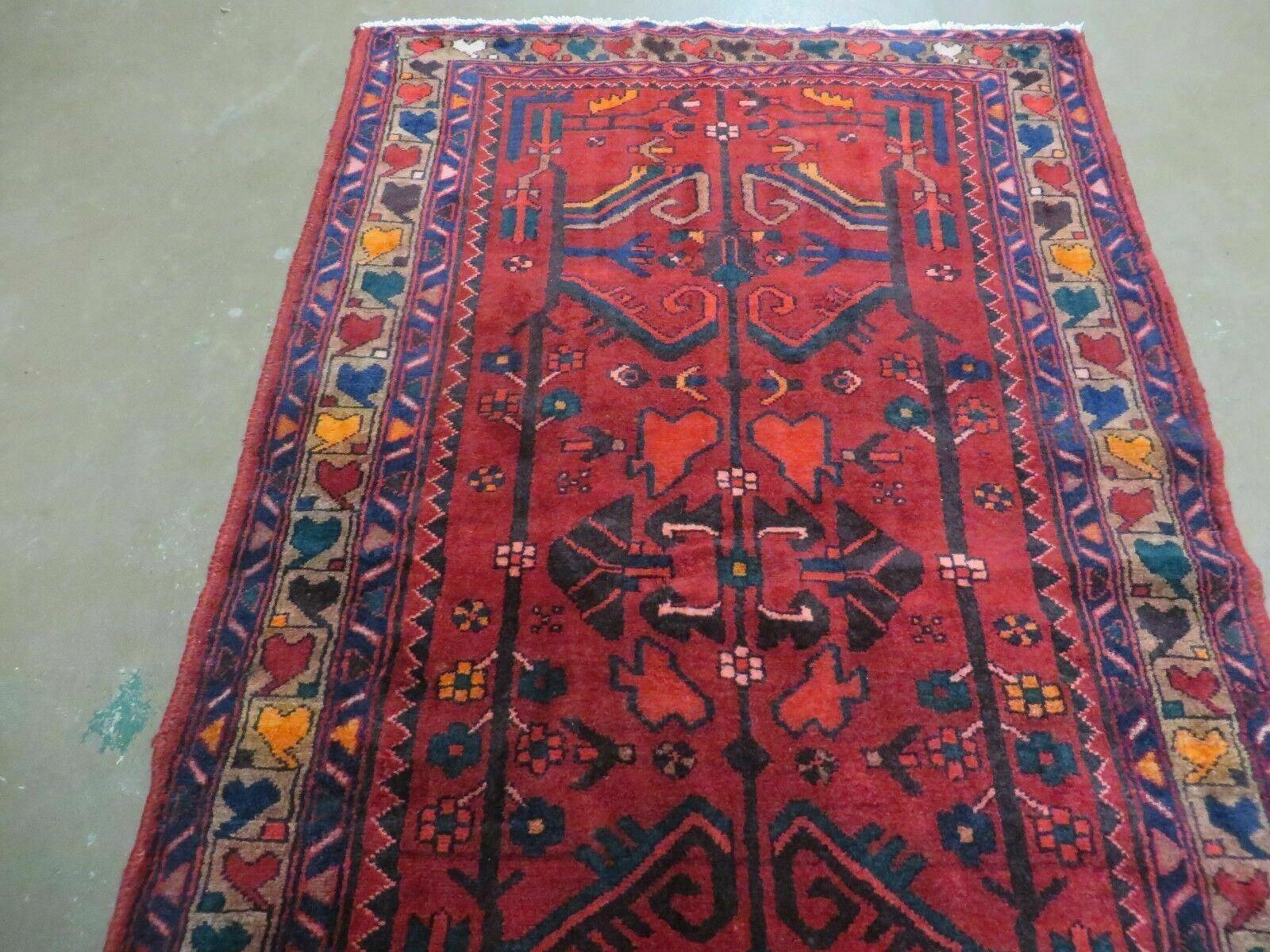 Persian Runner Rug 3.4 x 9.7, Persian Nahavand Hamadan Runner, Antique Wool Oriental Tribal Runner, Handmade Hand Knotted Runner, Red Navy Blue, Hallway Kitchen Runner - Jewel Rugs