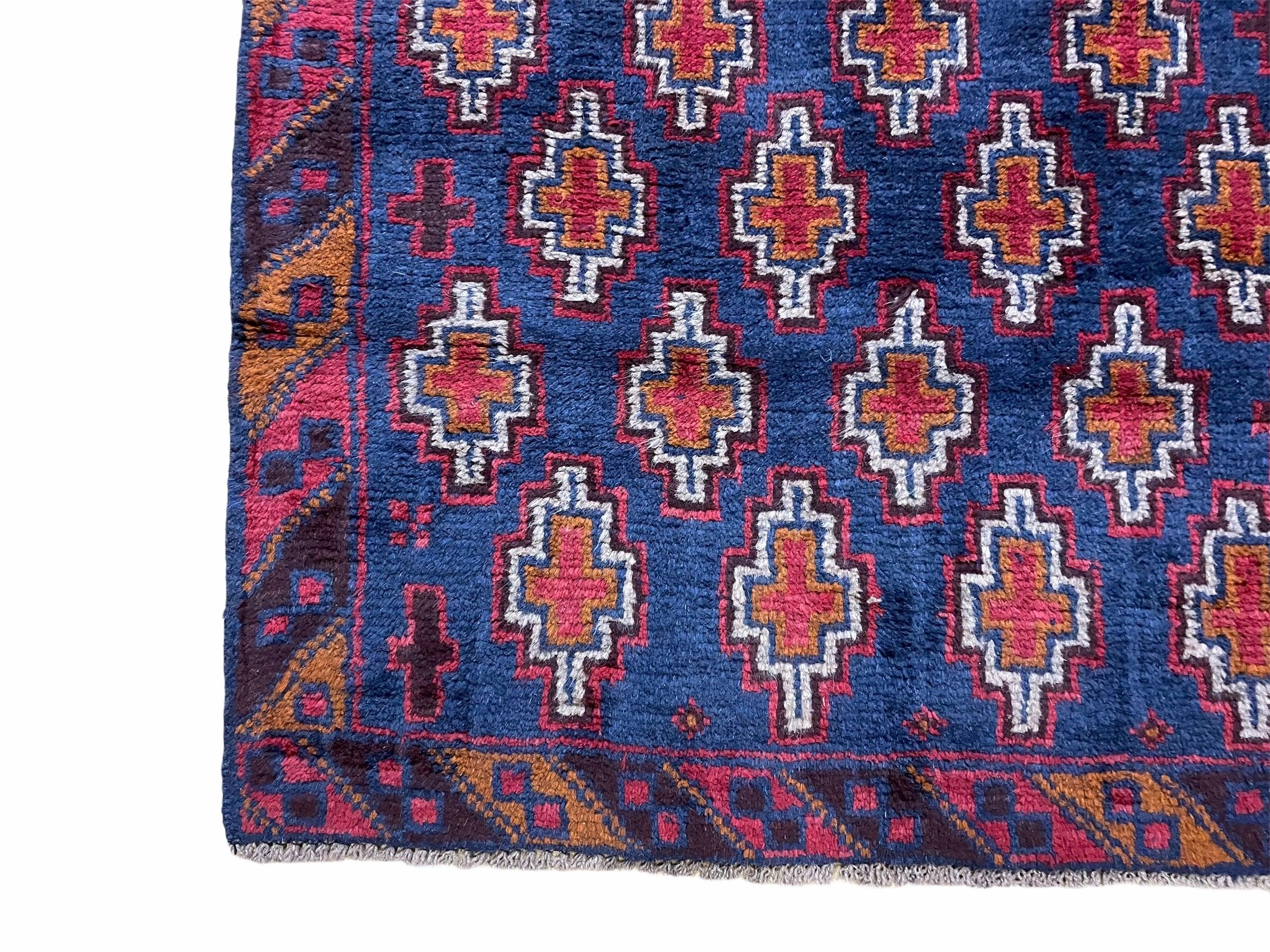 2' 10" X 4' 8" Vintage Handmade Tribal Wool Rug Balouchi Rug Afghan Rug Red Blue - Jewel Rugs