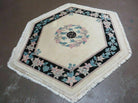 4' 7" X 4' 7" Vintage Handmade Chinese Floral Oriental Hexagon Wool Rug Carpet - Jewel Rugs