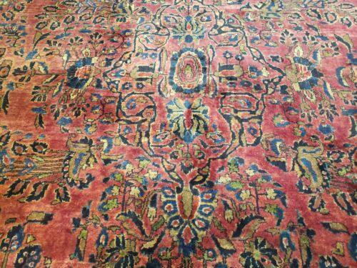 11' X 13' Antique Handmade Sarouk Floral Wool Rug Red Organic Nice - Jewel Rugs