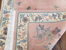 Chinese Carving Rug 3'9" x 5' 9", Vintage Handmade Art Deco Rug 90 Line Carpet, 4x6, Pink Cream Teal, Flowers Butterflies, Pretty, Soft Pile - Jewel Rugs