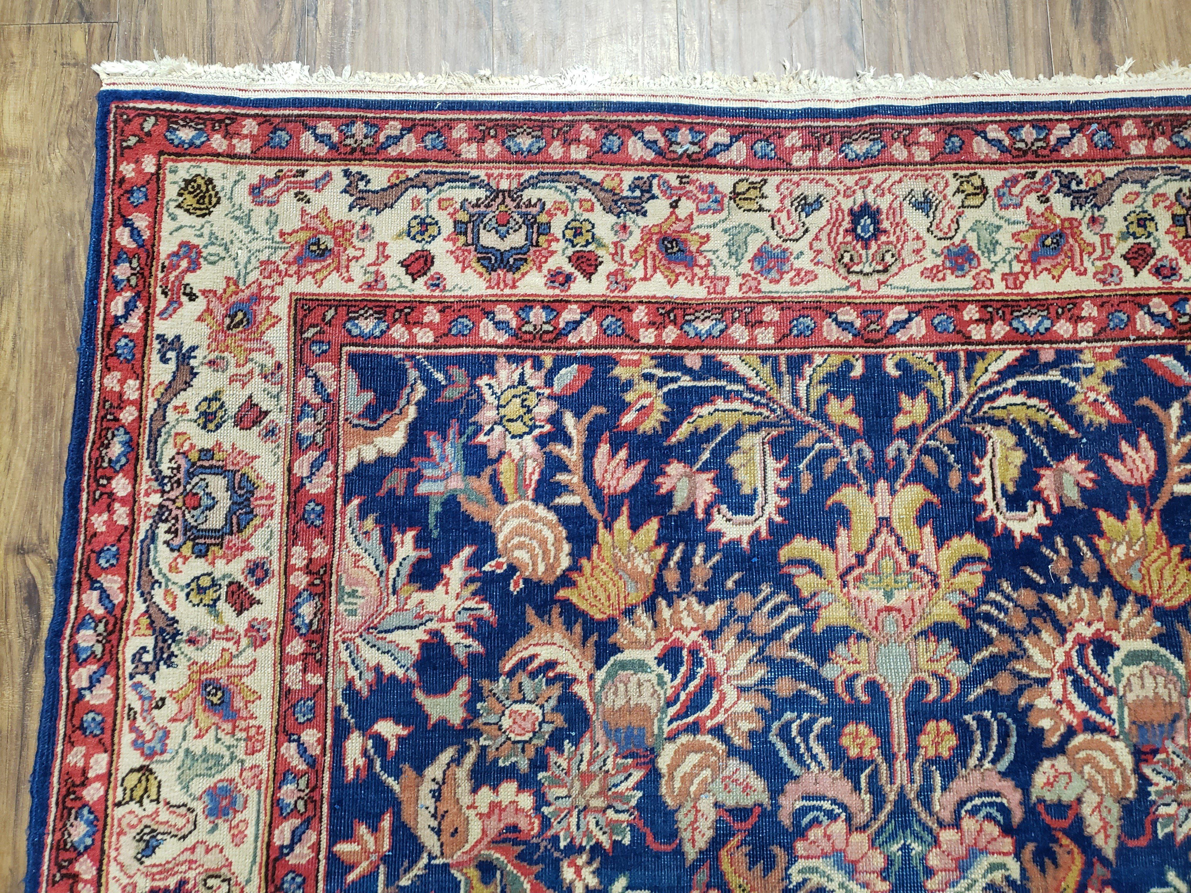 Beautiful Indo Persian Blue Rug 5x8, Allover Floral Pattern, Indo Mahal Blue and Beige Oriental Carpet, Medium Pile, 5 x 8 Medium Sized Rug - Jewel Rugs