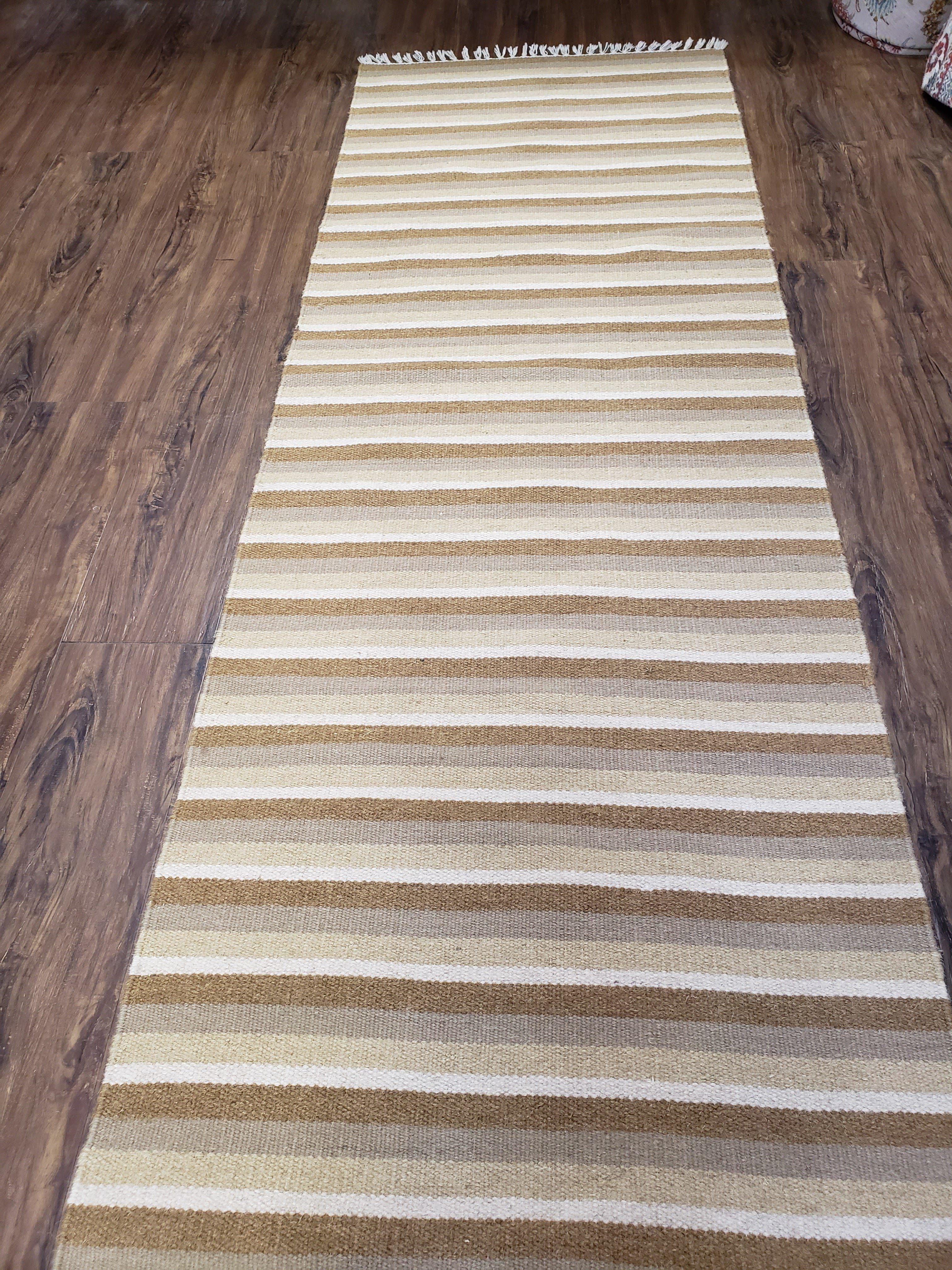 Striped Runner Rug, Flatweave Runner Rug, Hallway Runner, 15 ft Carpet Runner for Hall, Earth Tone Colors, Handmade Hand Woven Farmhouse Rug - Jewel Rugs