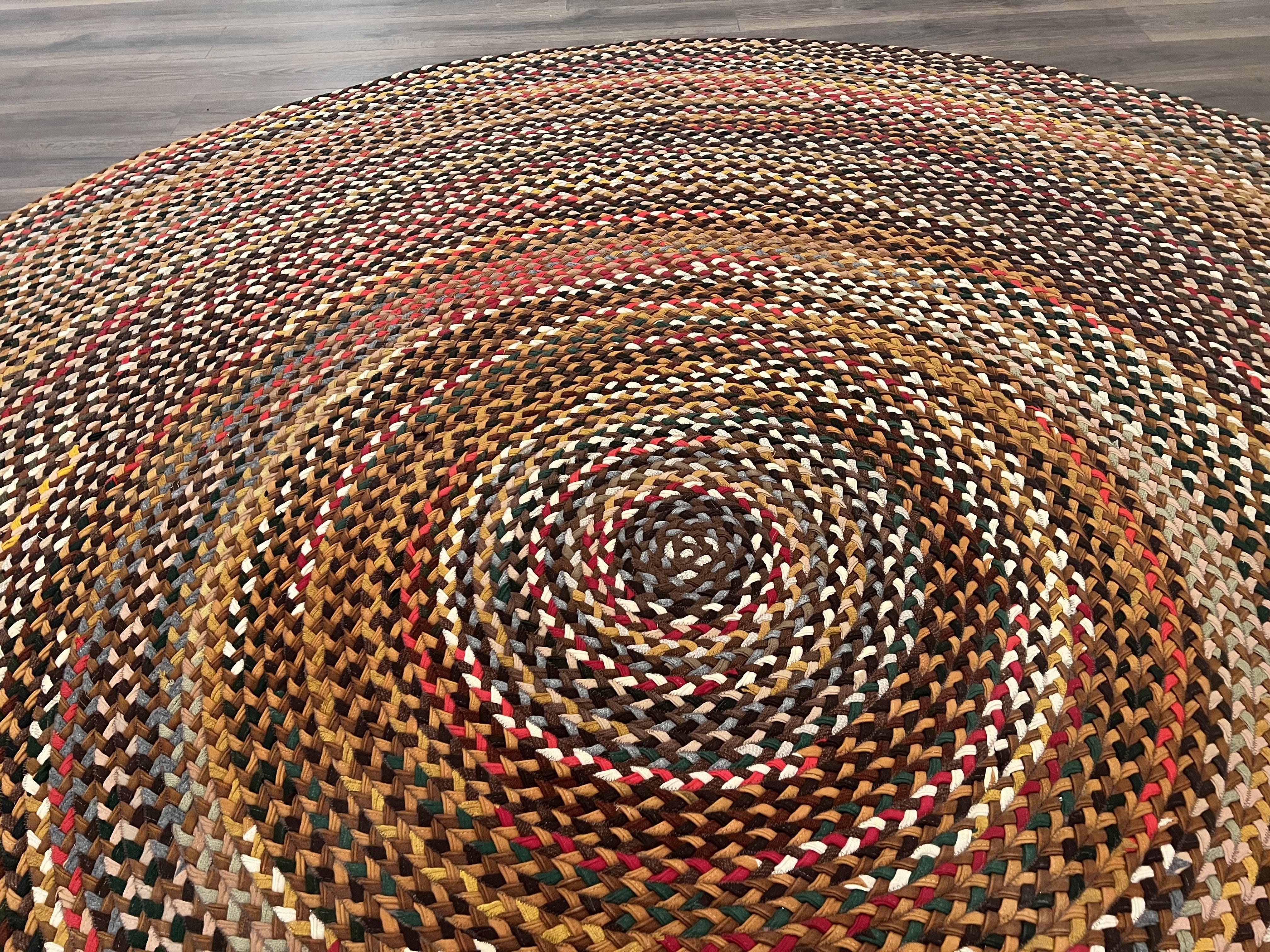 Antique American Braided Rug 10 x 10 ft Multicolor Round Rug 10x10, Vintage Large Round Rug, 10ft Circular Area Rug, Colorful Round Carpet - Jewel Rugs