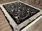 Chinese Wool Rug 9x11, Black Chinese 90 Line Carpet, Allover Floral Chinese Rug, Soft Plush Rug, Black Gray Teal Rug, Vintage Chinese Rug - Jewel Rugs