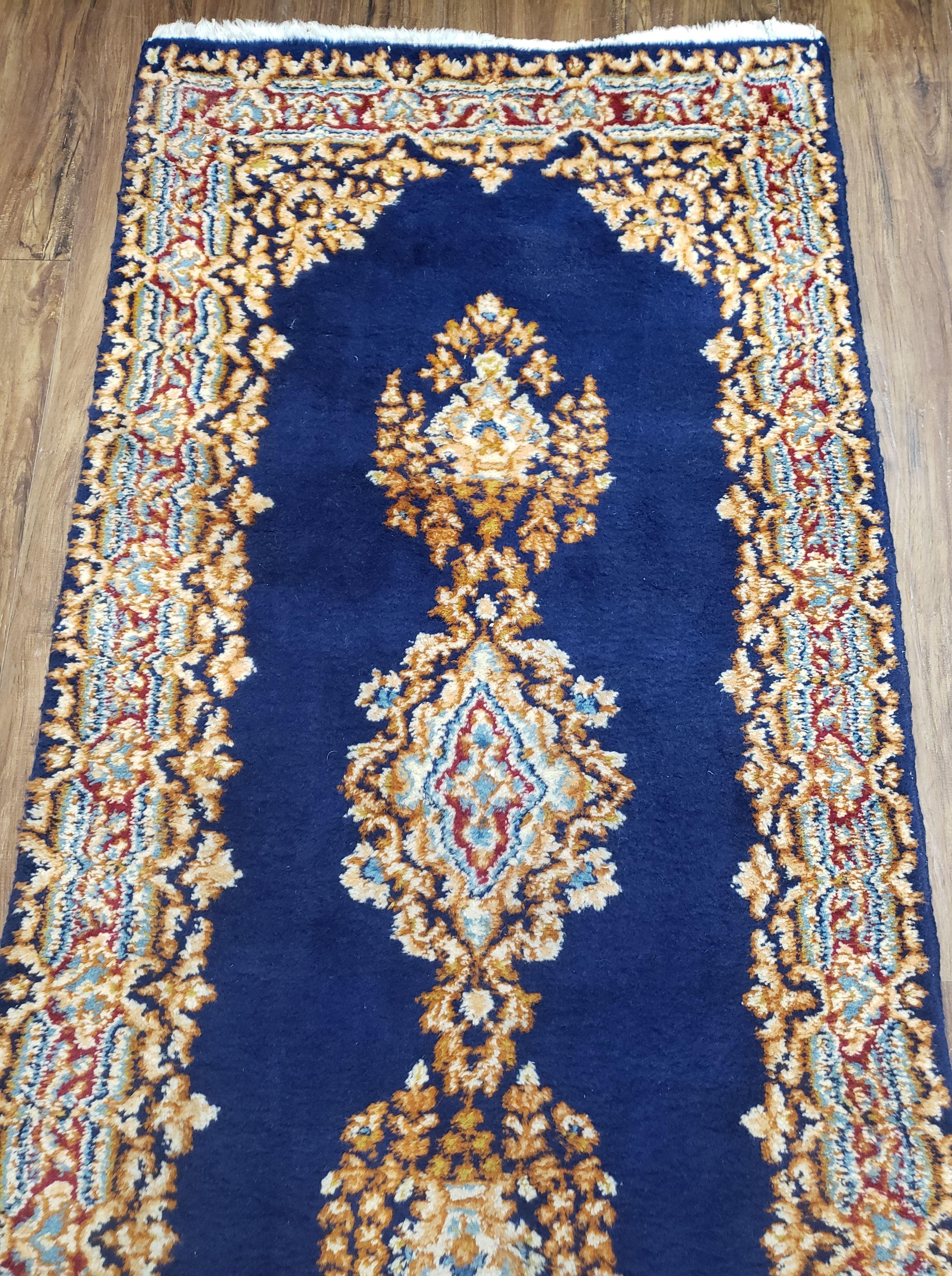 Semi Anique Dark Blue Persian Kerman Runner, 2'7" x 13'5" - Jewel Rugs