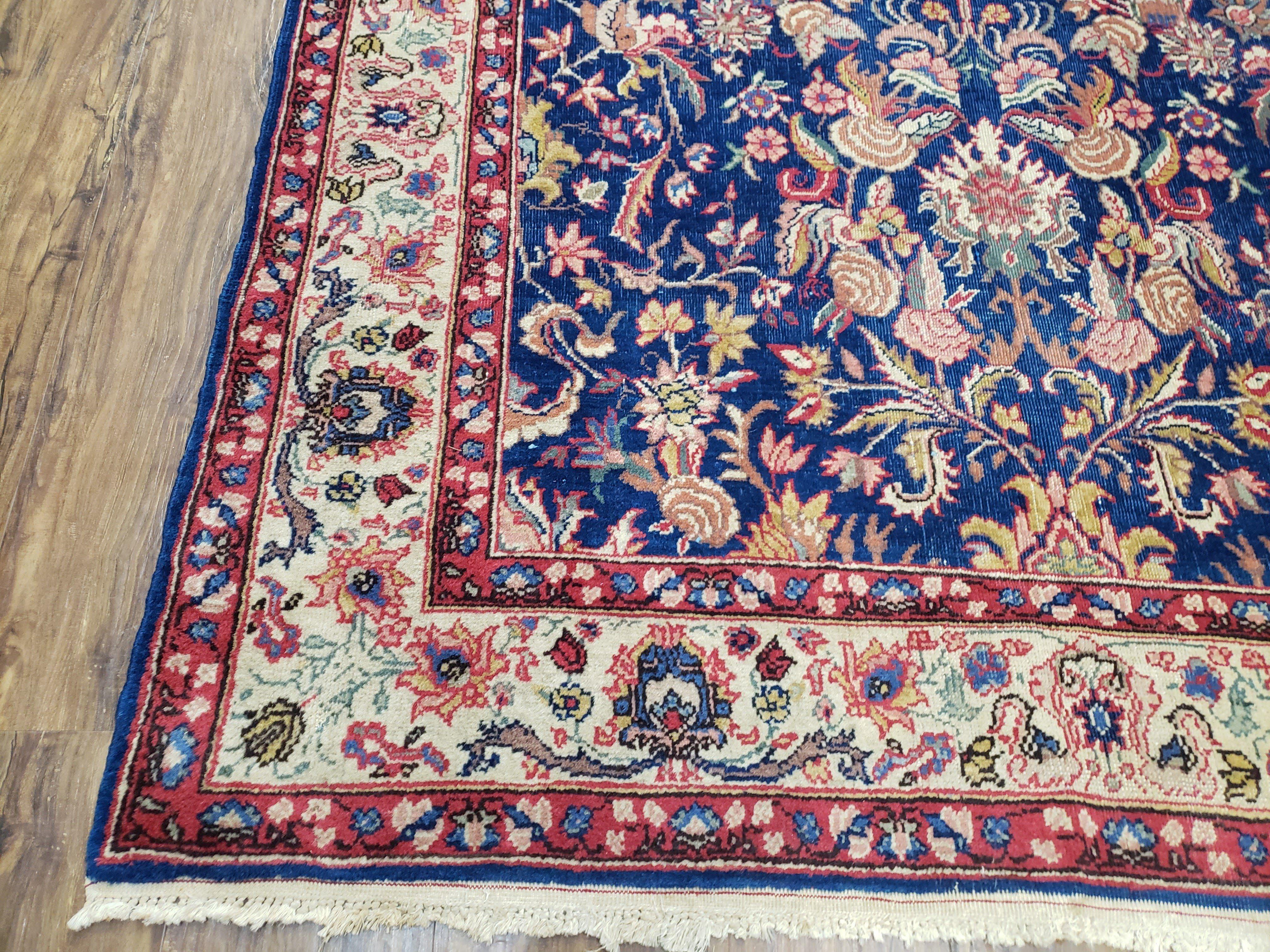 Beautiful Indo Persian Blue Rug 5x8, Allover Floral Pattern, Indo Mahal Blue and Beige Oriental Carpet, Medium Pile, 5 x 8 Medium Sized Rug - Jewel Rugs