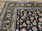 Wonderful Navy Blue Persian Kashan Rug 11x13, Allover Floral Design with Central Medallion, Wool Hand-Knotted Antique Carpet, Signed Rabani Rug - Jewel Rugs