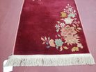 Chinese Art Deco Rug, 2x4 Rug, Maroon Red Nichols Rug Flowers, Antique Rug, Small Art Deco Carpet, Wool Rug, Hand Knotted, Accent Rug Pair B - Jewel Rugs