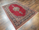 Semi Antique Persian Kashan Rug 4.5 x 7, Red and Navy Blue Persian Carpet, Medallion with Open Field, High Quality, Wool Hand Knotted Vintage Nice - Jewel Rugs