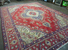 Persian Tabriz Rug 9x13 - Red Blue and Cream Rug - Floral Medallion Rug - Semi Open Field - Hand Knotted Rug - Antique Rug 9 x 13 Vintage Wool Rug - Jewel Rugs