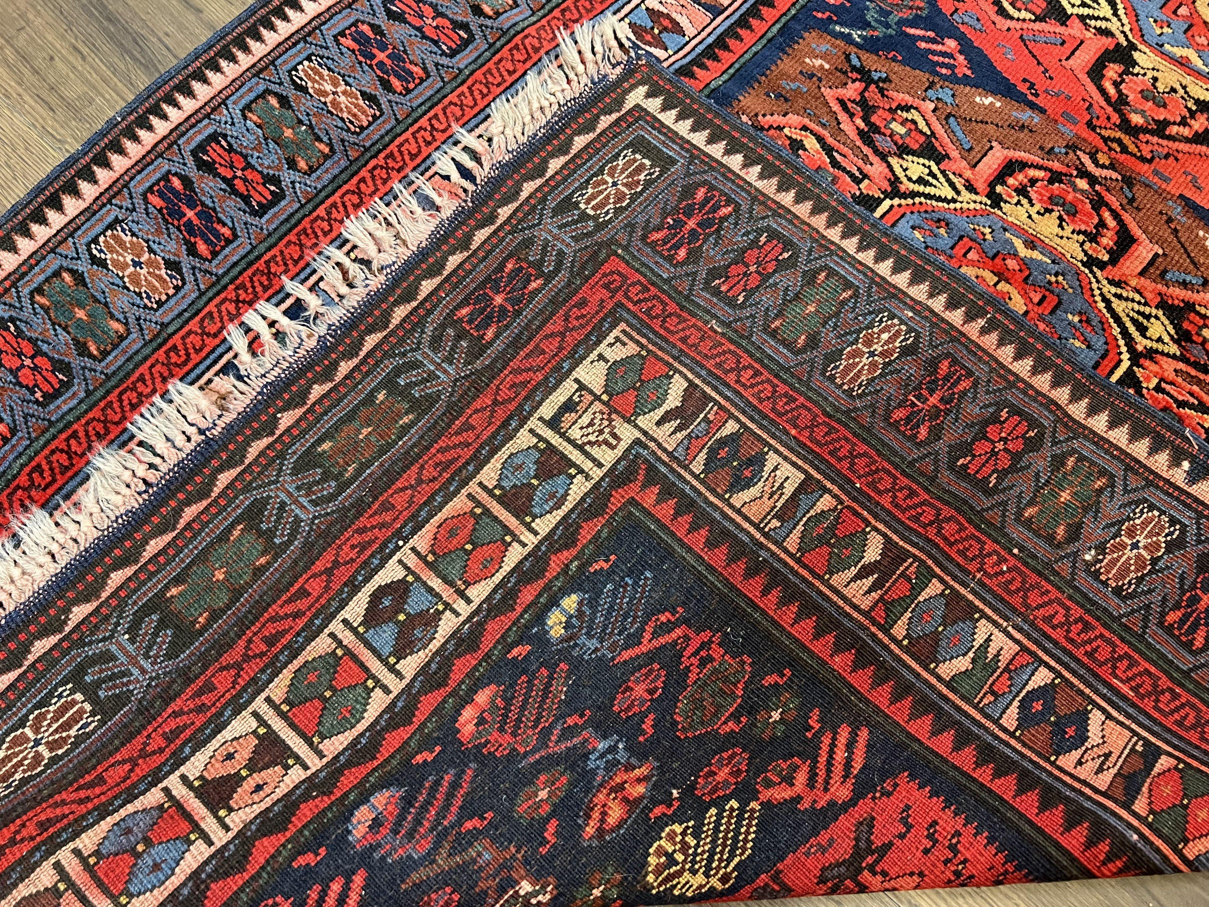 Antique Caucasian Seychour Rug 3.7 x 5.5, Collectible Oriental Carpet, Navy Blue and Red, Fine Kuba Rug, Vintage Rug, Wool Hand Knotted Rug - Jewel Rugs