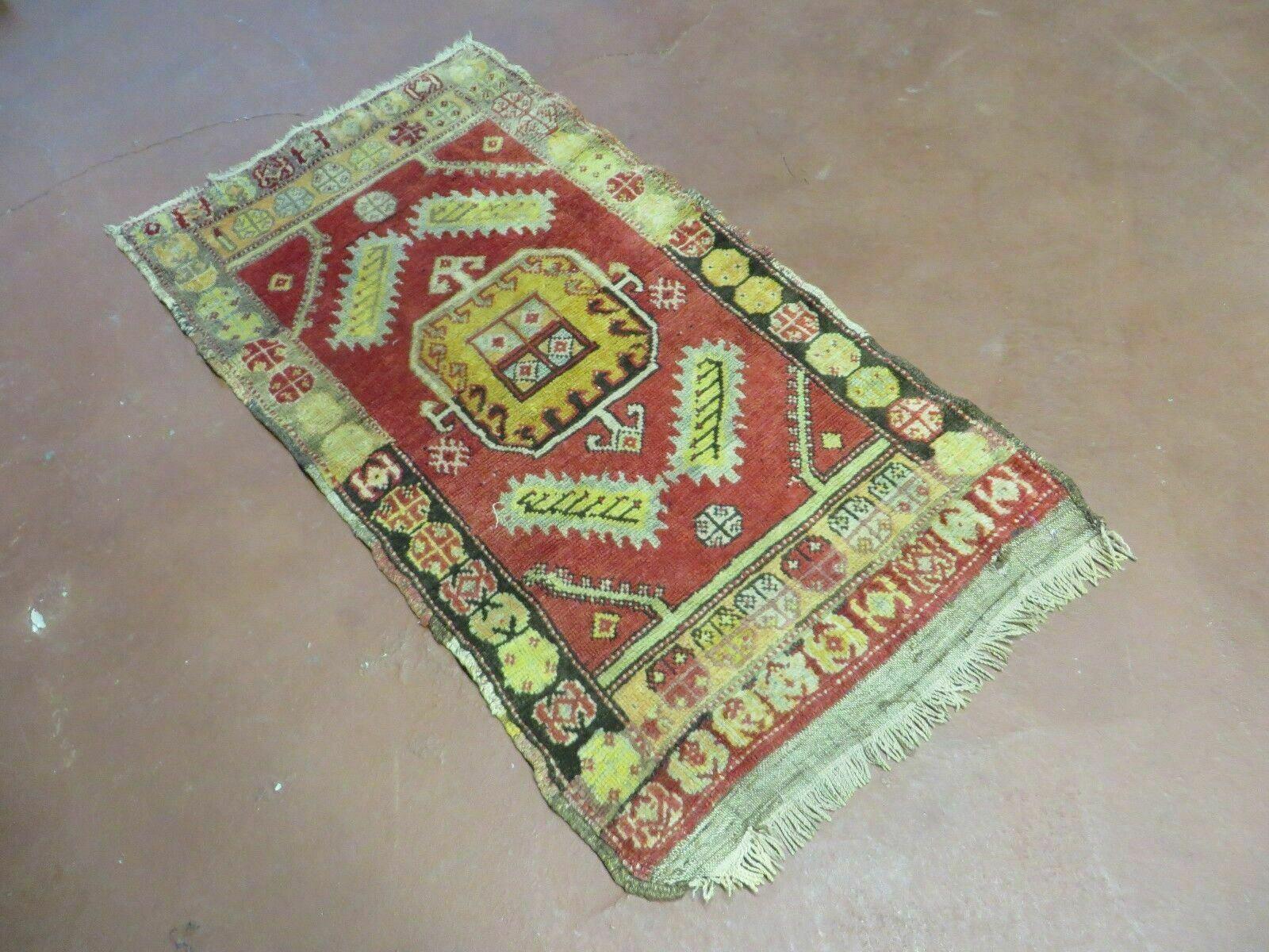 21" X 37" Antique Handmade Turkish Oushak Oshak Yastik Wool Rug Mat Turkey Nice - Jewel Rugs