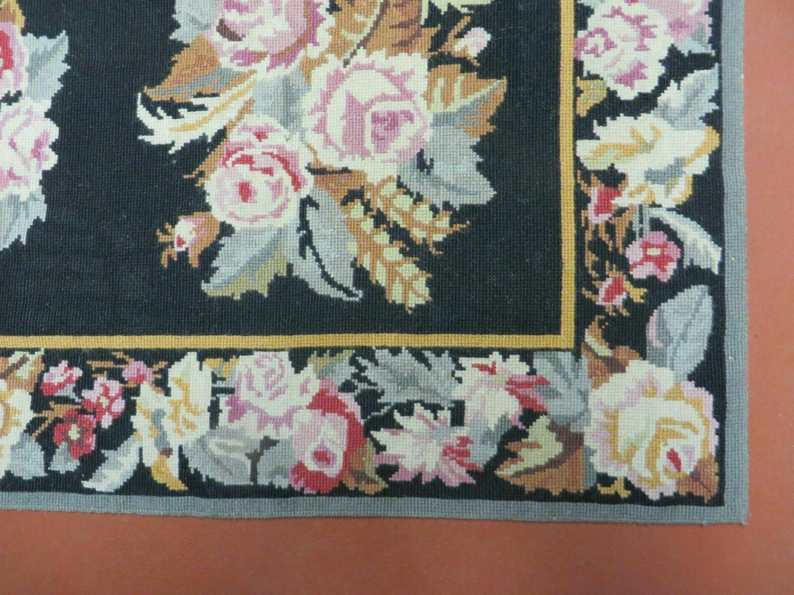 4' X6' Handmade French Country Garden Design Needlepoint Rug Flat Weave Flowers - Jewel Rugs