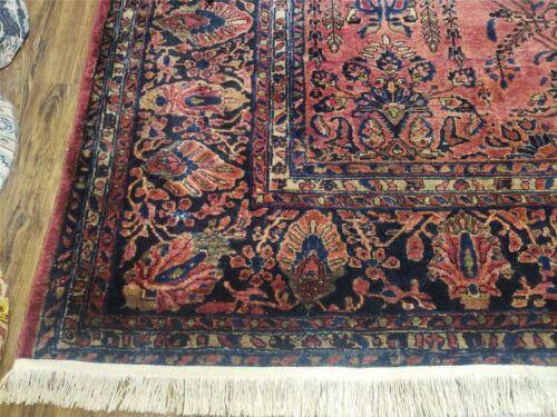 11' X 13' Antique Handmade Sarouk Floral Wool Rug Red Organic Nice - Jewel Rugs