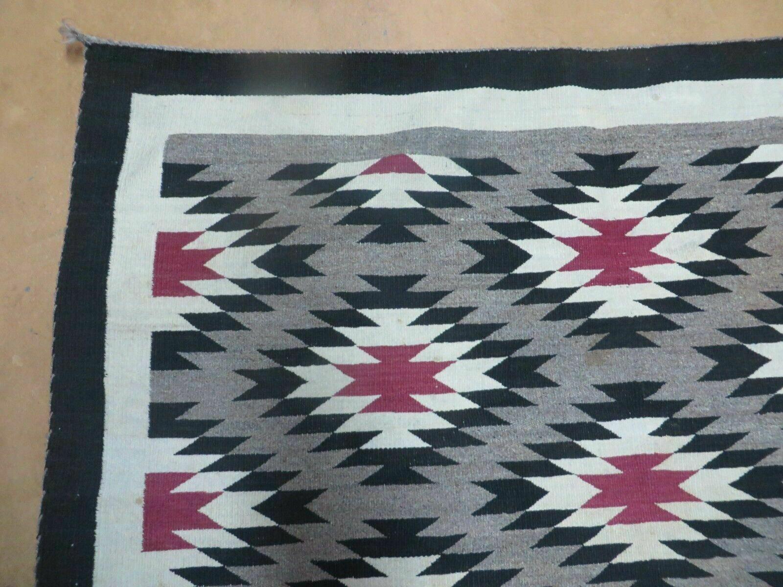 57" X 79" Incredible Queen Size Vintage Blanket American Indian Navajo Navaho Wool Rug Armed Cross Nice - Jewel Rugs