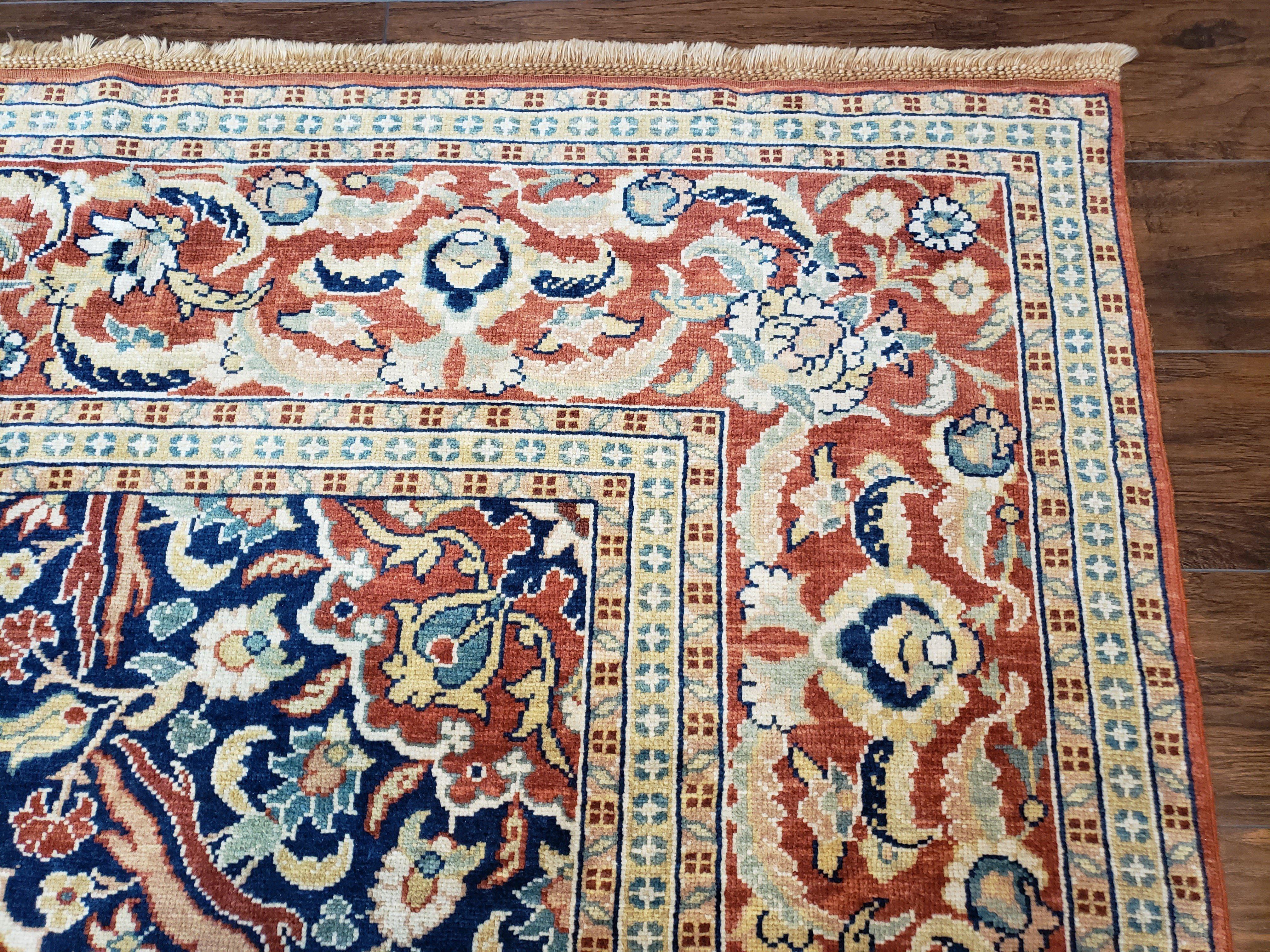 Antique Turkish Rug 10x14 - 11x14, Mahal Large Room Sized Area Rug Wool Hand-Knotted Red Blue Ivory Persian Carpet Oversized Living Room Rug - Jewel Rugs