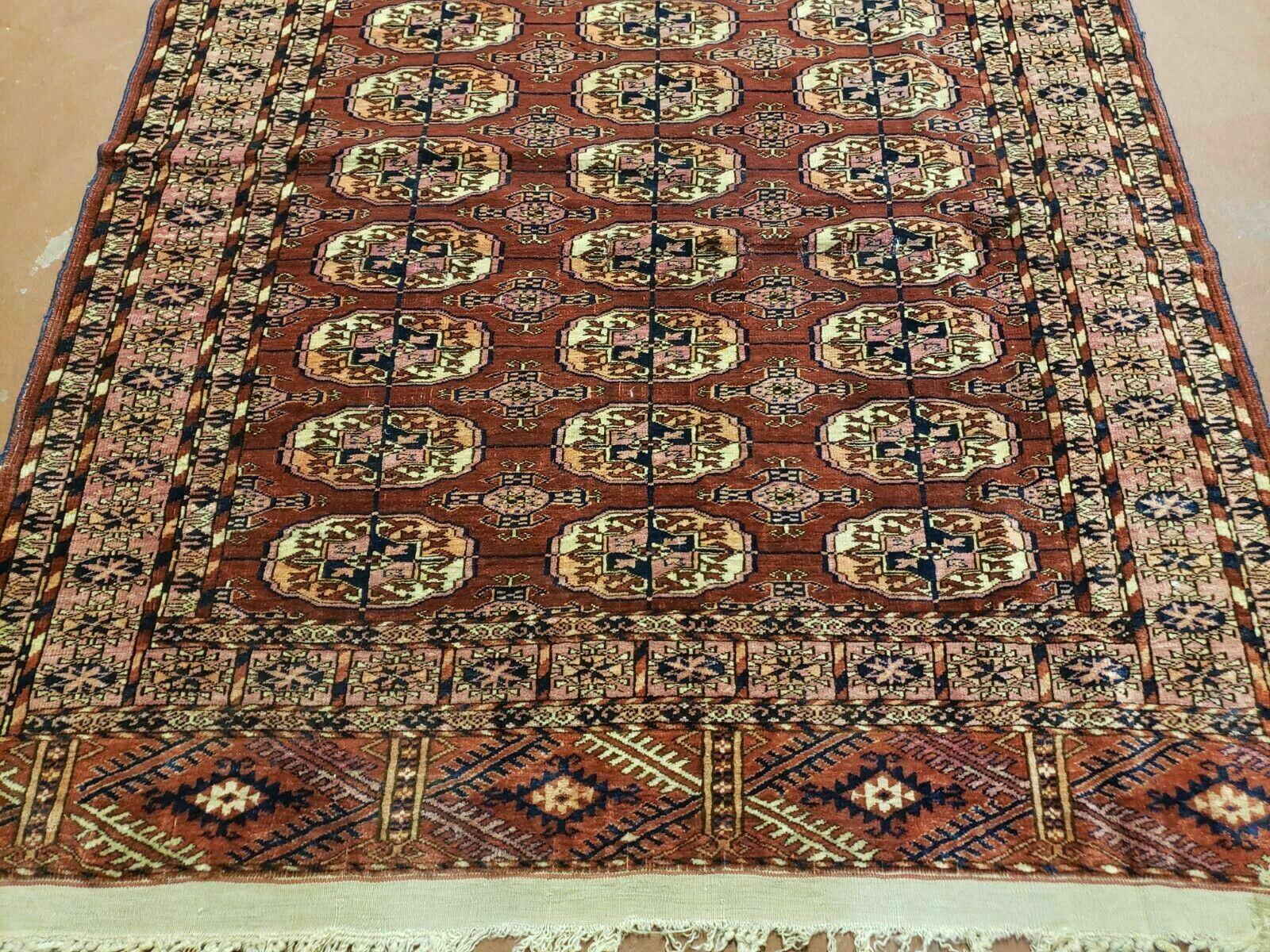 4' X 4' Antique Handmade Turkoman Bokhara Balouch Woven Wool Rug Brick Red Nice - Jewel Rugs