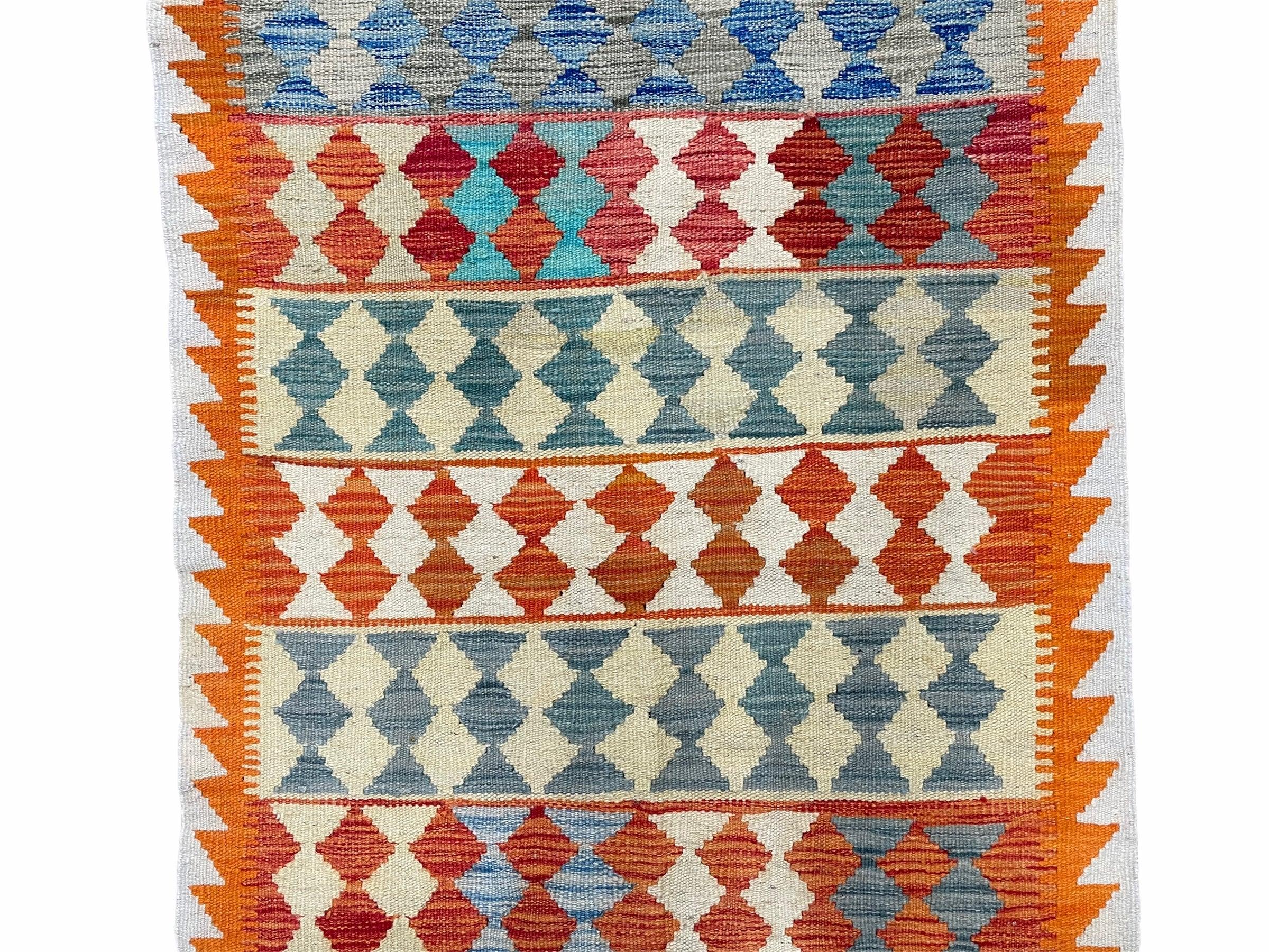 Small Chobi Kilim Rug 3x4 Colorful Diamond Kilim Small Turkish Multicolor Kilim with Diamond Pattern Wool Flatweave Nice - Jewel Rugs